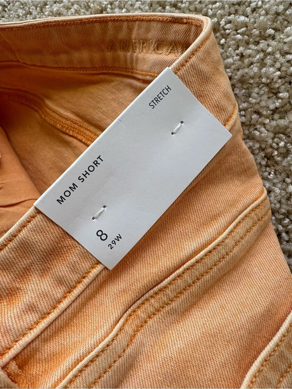 American‎ Eagle Stretch Mom Short Peach Orange Raw Hem Denim Shorts 8